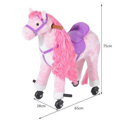 Kids Plush Ride-On Walking Horse with Sound - Pink