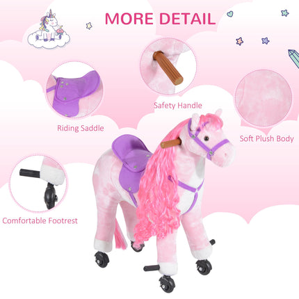 Kids Plush Ride-On Walking Horse with Sound - Pink