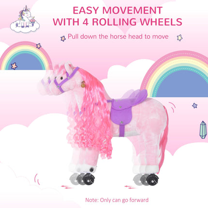 Kids Plush Ride-On Walking Horse with Sound - Pink