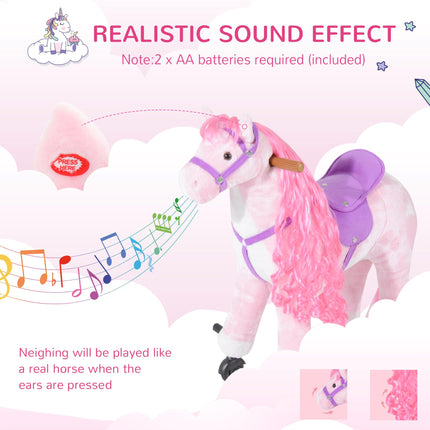 Kids Plush Ride-On Walking Horse with Sound - Pink
