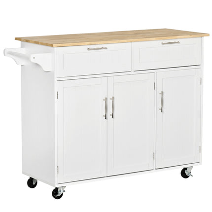 Kitchen Island Utility Cart with 2 Drawers & Cabinets for Dining Room - White