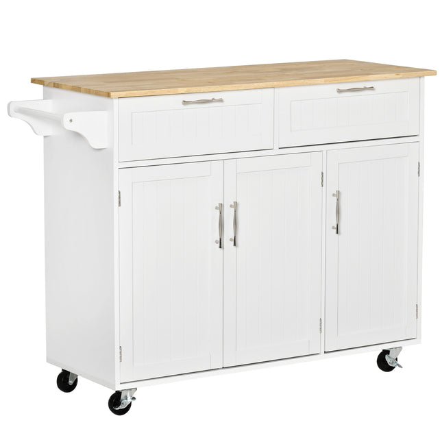 Kitchen Island Utility Cart with 2 Drawers & Cabinets for Dining Room - White