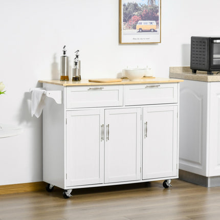 Kitchen Island Utility Cart with 2 Drawers & Cabinets for Dining Room - White