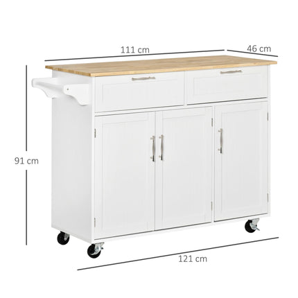 Kitchen Island Utility Cart with 2 Drawers & Cabinets for Dining Room - White