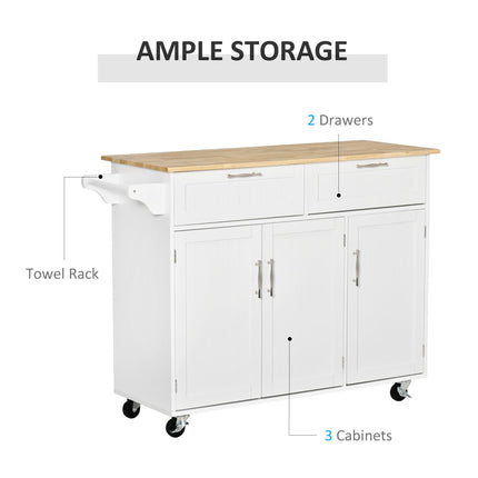 Kitchen Island Utility Cart with 2 Drawers & Cabinets for Dining Room - White