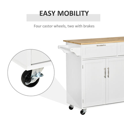 Kitchen Island Utility Cart with 2 Drawers & Cabinets for Dining Room - White