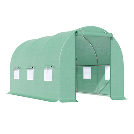 4.5m Walk-In Tunnel Greenhouse with Door & Ventilation Windows - Green