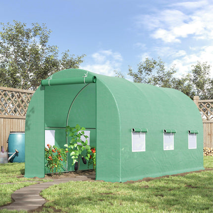 4.5m Walk-In Tunnel Greenhouse with Door & Ventilation Windows - Green