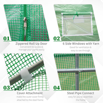 4.5m Walk-In Tunnel Greenhouse with Door & Ventilation Windows - Green