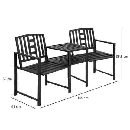 Patio Tete-a-tete 2 Seat Bench with Middle Coffee Table & Umbrella Hole - Black