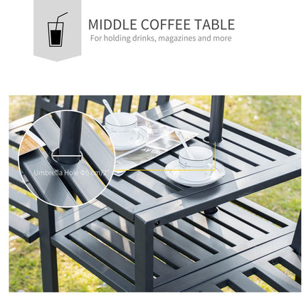Patio Tete-a-tete 2 Seat Bench with Middle Coffee Table & Umbrella Hole - Black
