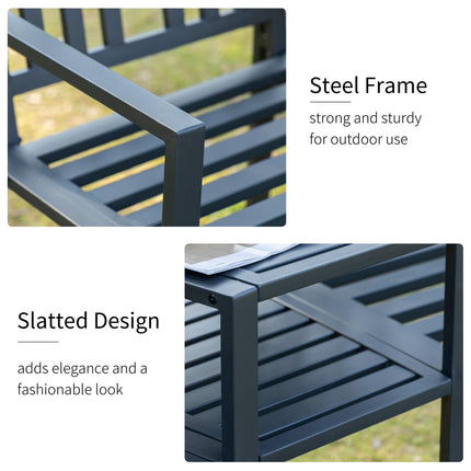 Patio Tete-a-tete 2 Seat Bench with Middle Coffee Table & Umbrella Hole - Black