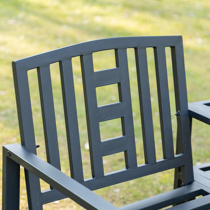 Patio Tete-a-tete 2 Seat Bench with Middle Coffee Table & Umbrella Hole - Black