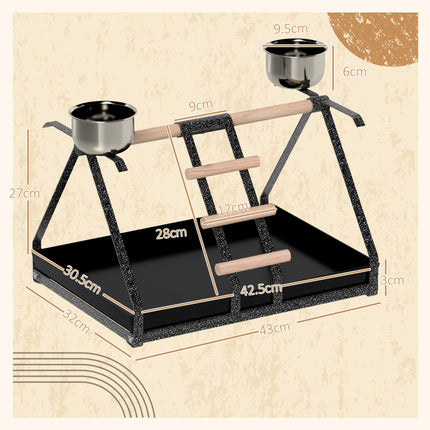 Portable Bird PlayStand Training Playground with Wood Perch Ladder and Feeding Cups for Macaw Parrot Conure - White