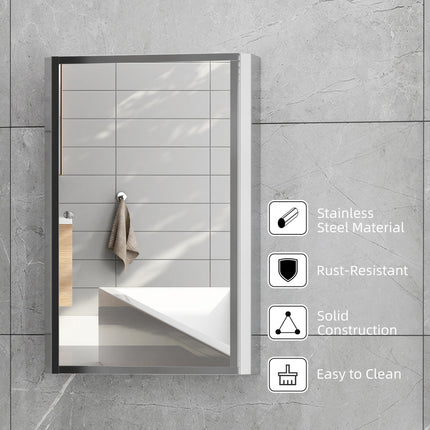 Stainless Steel Wall mounted Bathroom Mirror Cabinet 2 Shelves Storage Unit Furn