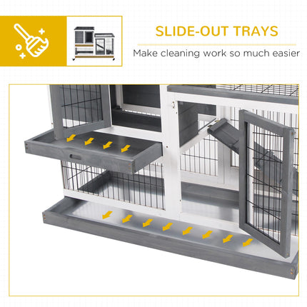 Indoor Wooden Rabbit Hutch with Wheels for Small Animals 110x50x86 cm - Grey White