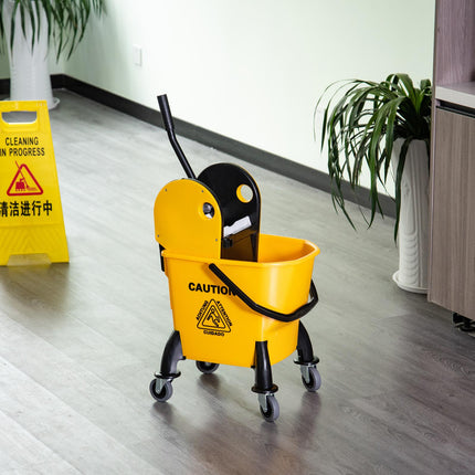 26L Mop Bucket with Water Wringer, 4-Wheel Floor Cart, Metal Handle & Pole Holder - Yellow