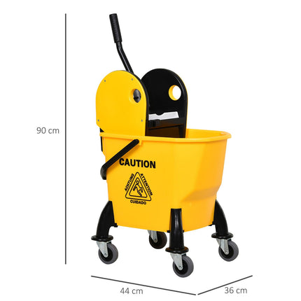 26L Mop Bucket with Water Wringer, 4-Wheel Floor Cart, Metal Handle & Pole Holder - Yellow