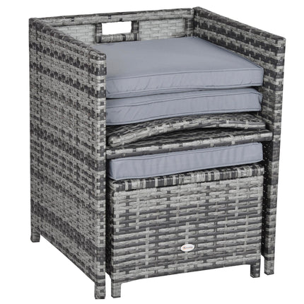 9 Piece Rattan Dining Set with Cushions and Glass Table - Grey