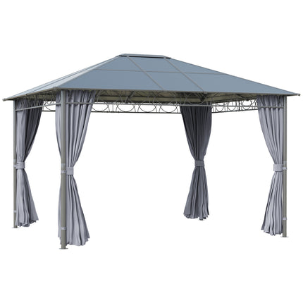 3.6 x 3m Hardtop Gazebo with UV Resistant Polycarbonate Roof, Steel & Aluminium Frame, Garden Pavilion with Curtains - Grey