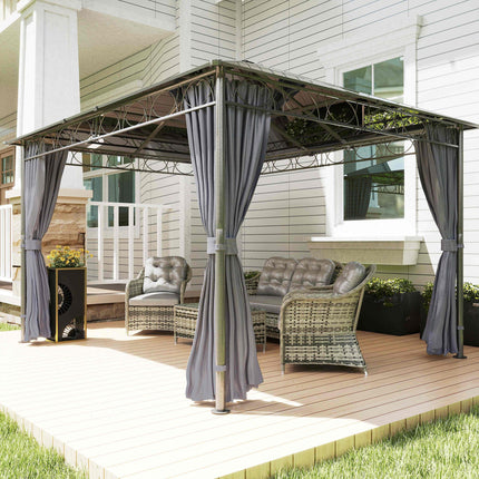 3.6 x 3m Hardtop Gazebo with UV Resistant Polycarbonate Roof, Steel & Aluminium Frame, Garden Pavilion with Curtains - Grey