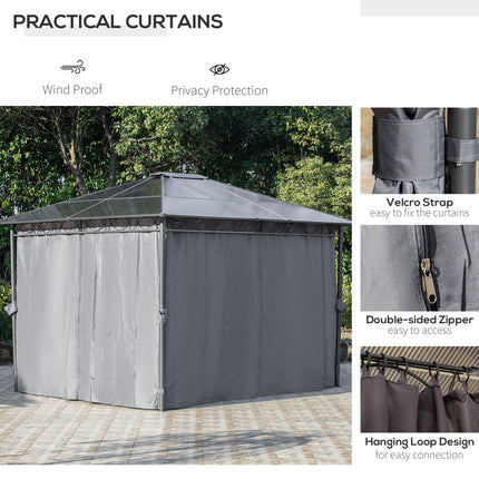 3.6 x 3m Hardtop Gazebo with UV Resistant Polycarbonate Roof, Steel & Aluminium Frame, Garden Pavilion with Curtains - Grey