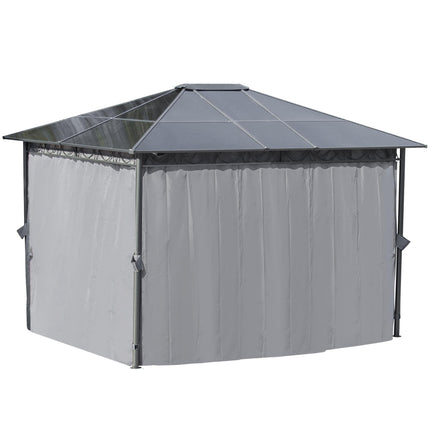 3.6 x 3m Hardtop Gazebo with UV Resistant Polycarbonate Roof, Steel & Aluminium Frame, Garden Pavilion with Curtains - Grey