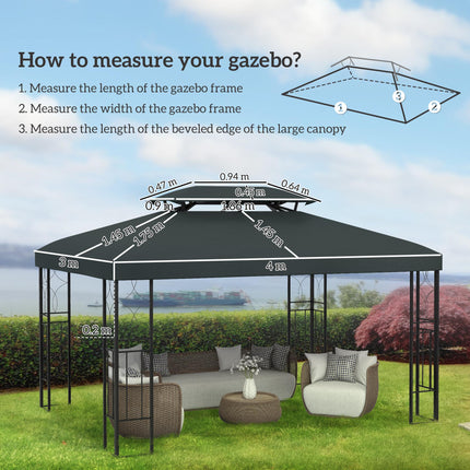 Durable UV Resistant Gazebo Replacement Roof Canopy 2.9-3W x 3.9-4L m - Deep Grey