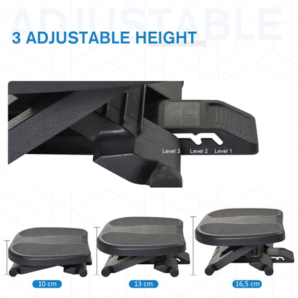 Adjustable Footrest with 0-30° Tilt and Height for Better Posture - Black