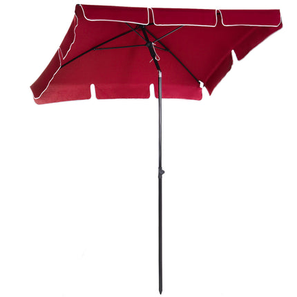 Rectangular Tilting Garden Parasol Umbrella 2 x 1.3m with Ruffles & Aluminium Pole - Red