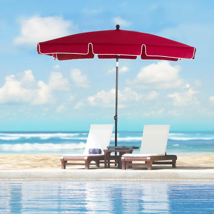 Rectangular Tilting Garden Parasol Umbrella 2 x 1.3m with Ruffles & Aluminium Pole - Red