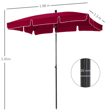Rectangular Tilting Garden Parasol Umbrella 2 x 1.3m with Ruffles & Aluminium Pole - Red