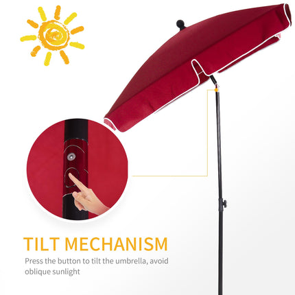Rectangular Tilting Garden Parasol Umbrella 2 x 1.3m with Ruffles & Aluminium Pole - Red