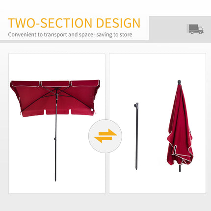 Rectangular Tilting Garden Parasol Umbrella 2 x 1.3m with Ruffles & Aluminium Pole - Red