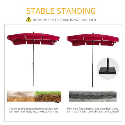 Rectangular Tilting Garden Parasol Umbrella 2 x 1.3m with Ruffles & Aluminium Pole - Red