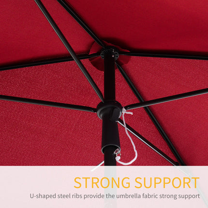 Rectangular Tilting Garden Parasol Umbrella 2 x 1.3m with Ruffles & Aluminium Pole - Red