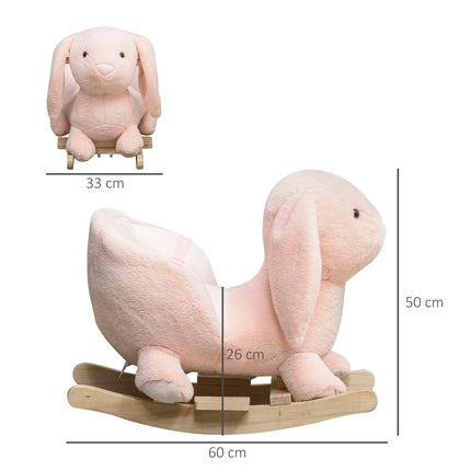 Plush Rocking Rabbit Ride-On Toy with Sound, Safety Belt & Wood Base for Toddlers 18-36 Months - Pink