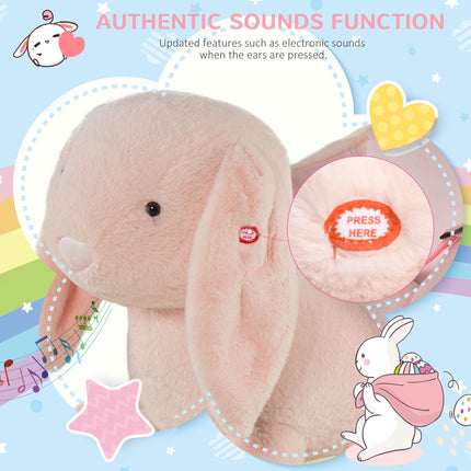 Plush Rocking Rabbit Ride-On Toy with Sound, Safety Belt & Wood Base for Toddlers 18-36 Months - Pink