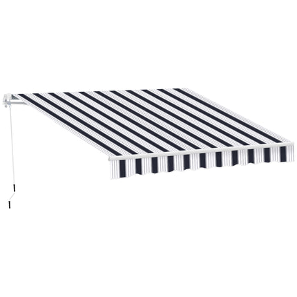 Retractable Patio Awning Canopy with Adjustable Sun Shade - Blue and White