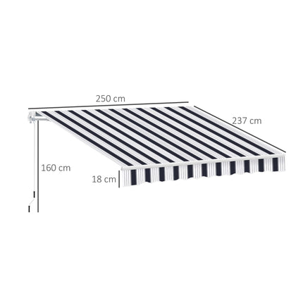 Retractable Patio Awning Canopy with Adjustable Sun Shade - Blue and White