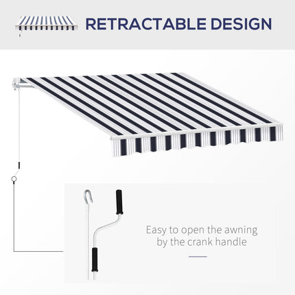 Retractable Patio Awning Canopy with Adjustable Sun Shade - Blue and White