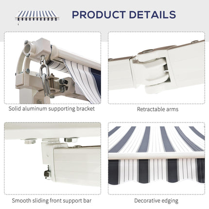 Retractable Patio Awning Canopy with Adjustable Sun Shade - Blue and White