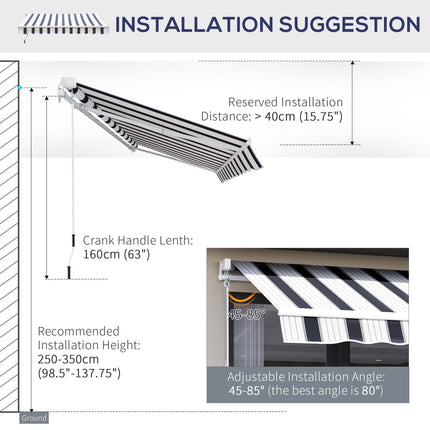 Retractable Patio Awning Canopy with Adjustable Sun Shade - Blue and White