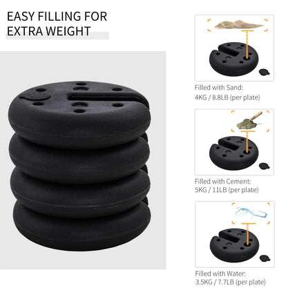 Set of 4 Sand Fillable Gazebo Tent Leg Weights for Marquee Canopy - Black