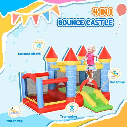 Kids Bounce Castle Inflatable Trampoline Slide Pool Basket 3 x 2.75 x 2.1m - Red Blue Green