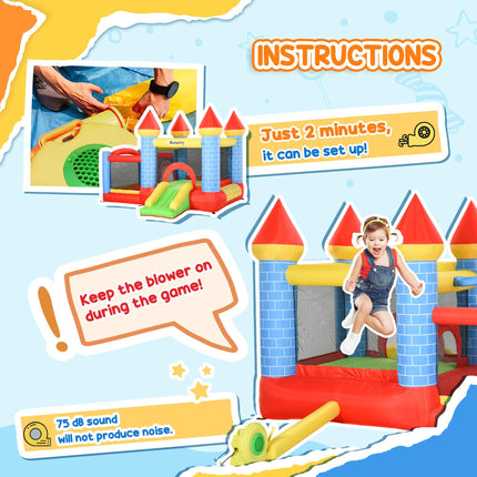 Kids Bounce Castle Inflatable Trampoline Slide Pool Basket 3 x 2.75 x 2.1m - Red Blue Green