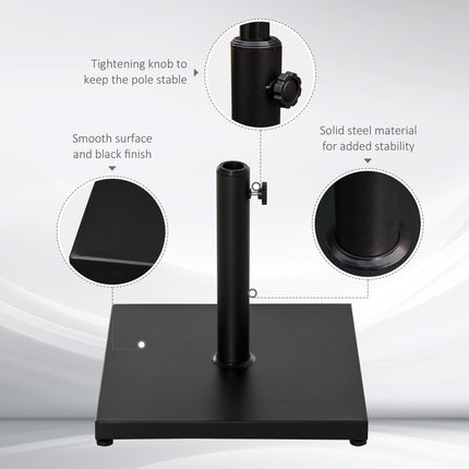 Steel Square Parasol Stand Base with Adjustable Knob - Black