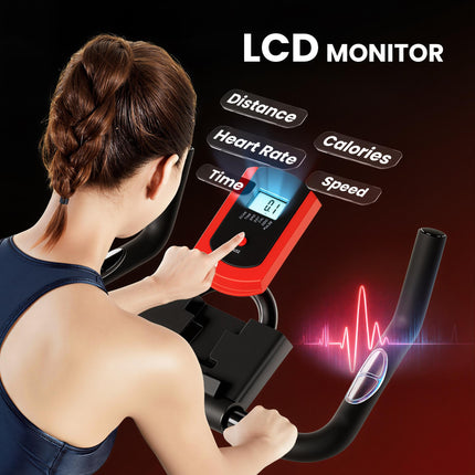 Indoor Upright Exercise Bike Machine, with Adjustable Seat, Resistance, Handlebar, LCD Display