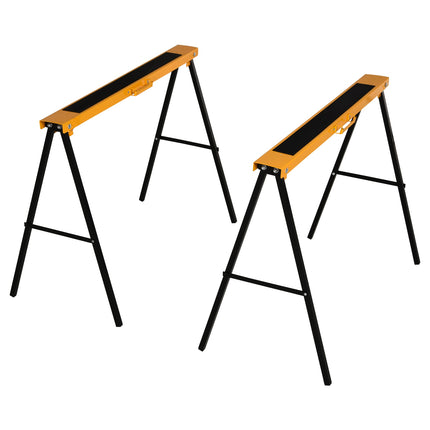 2-Piece Foldable Steel Saw Horse Set 125kg Capacity with Non-Slip Top and Side Grip Handle - Orange and Black
