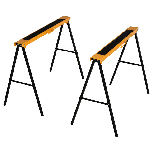 2-Piece Foldable Steel Saw Horse Set 125kg Capacity with Non-Slip Top and Side Grip Handle - Orange and Black
